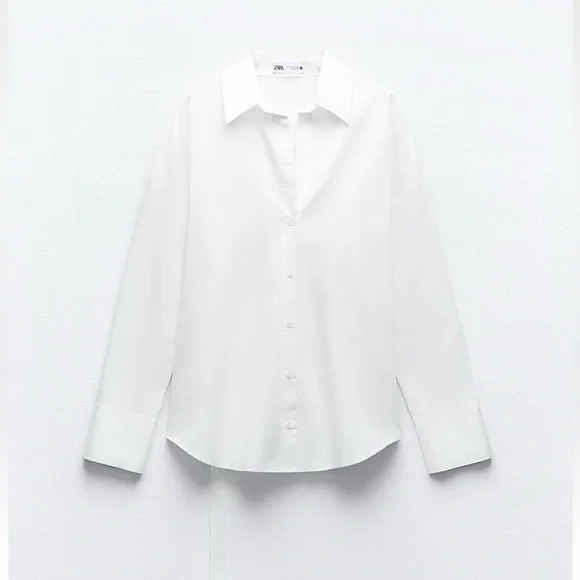 ZARA white BACK TAB POPLIN Cotton lapel collar and long sleeves SHIRT size M NWT - Picture 10 of 16